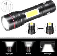 2PCS Linterna LED Recargable, 1500LM Enfoque Ajustable Linterna Impermeable con Luz Lateral, Mini Linternas COB Luz 3 Modos para Camping, Caminar, Regalos - details 4
