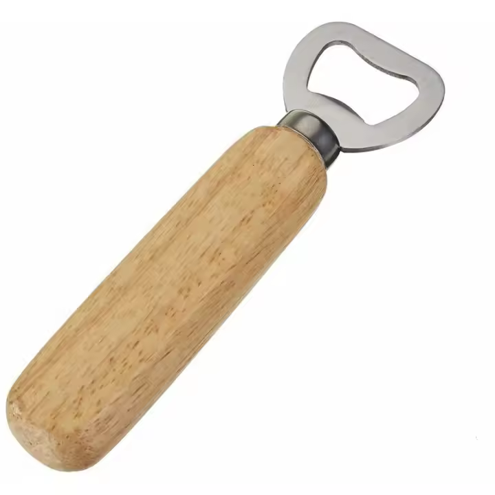 Herramienta creativa del vino de la cerveza del abrebotellas de la corona del cromo con el manipulador de madera - 1
