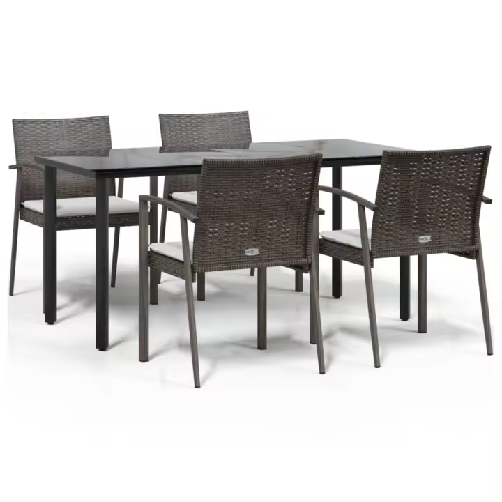 vidaXL Juego comedor jardín 5 piezas y cojines ratán sintético y acero - 1