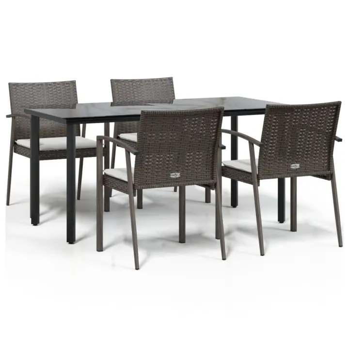 vidaXL Juego comedor jardín 5 piezas y cojines ratán sintético y acero - 1