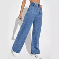 Nuevas Jeans Para Mujer 2024 High Waist Wide Leg Pantalones De Largo Cintura Alta Adelgazante Estilo Europeo Y Americano Ropa De Moda Casual Con Bolsillos - details 7