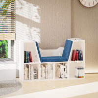 HOMCOM Librería con Asiento, Estantería de Libros con 6 Cubos, Estantería Almacenamiento con Banco con Cojín, Multiusos para Sala de Estar, Oficina, Dormitorio, 102x30x61cm, Blanco y Azul - details 1