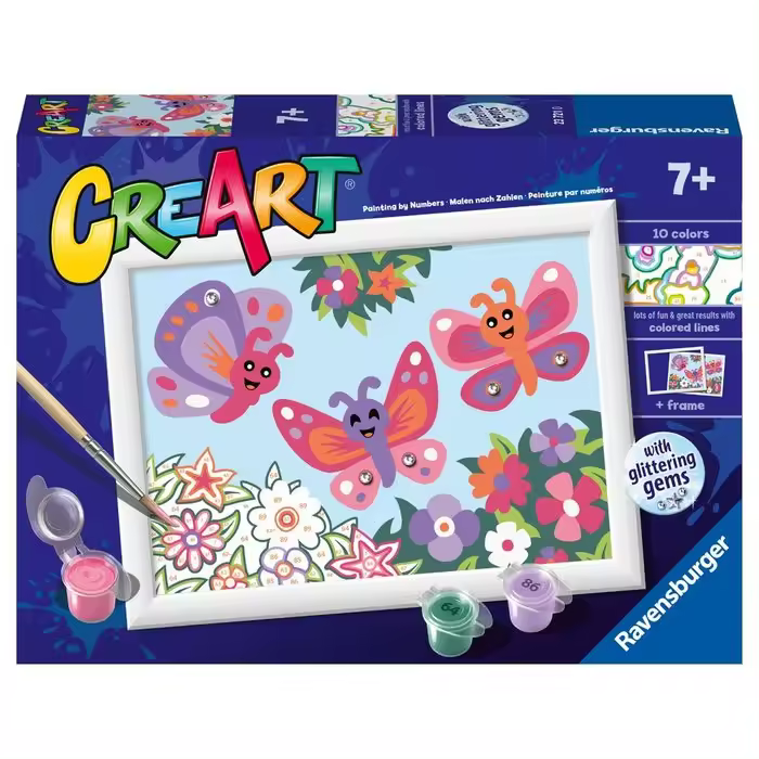 RAVENSBURGER JUEGO PINTAR POR NUMEROS CREART SERIE E MARIPOSAS GLITTER CREART NIÑOS 18x3x13 Cms. - 1
