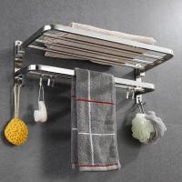 Rack De Toallas De Acero Inoxidable Plegable Sin Perforar Estante De Baño Con Ganchos Para Cocina Y Baño Organizador De Almacenamiento - details 3