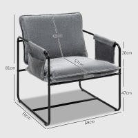 HOMCOM Butaca de Salón Sillón de Salón con Reposabrazos Bolsillos Laterales y Marco de Acero Butaca para Dormitorio Sala de Estar Carga 120 kg Gris - details 2
