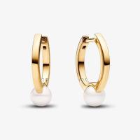 PANDORA Pendientes de perlas, regalo de San Valentín, dorados, de moda, elegantes para novia - details 0