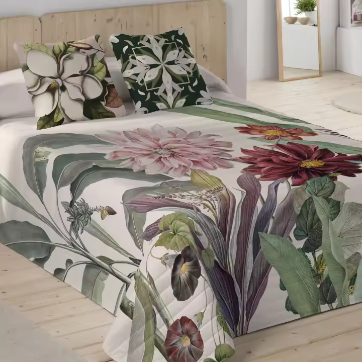 NATURALS - Colcha Bouti Estampada - Tejido 100% Algodón Extra Suave Relleno 100% Poliéster- Fabricado en España - Modelos Florales - Cama 90/135/150/180 cm - 1