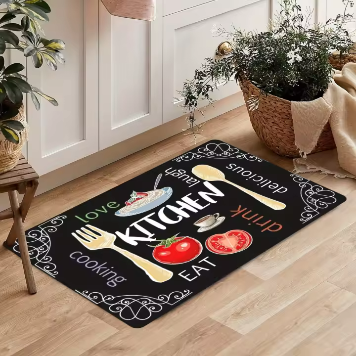 Carpetas Antideslizantes De Cocina Modernas Con Letras Digitales Vibrantes Alfombra Anti-Derrapante Para Decoración De Casa Material Poliéster Rectangular Estilo Moderno - 1