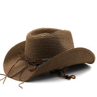 Sombreros De Cowboy De Paja Para Hombres Y Mujeres Protección Solar Estilizado En Denim Estilo Étnico Para La Playa De Primavera Y Verano - details 3