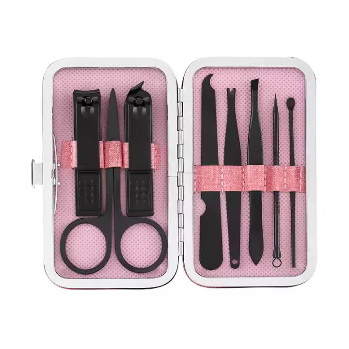 Set De 8 Piezas De Aparato De Manicura Portátil Herramientas De Cuidado De Uñas Y Pies Acero Inoxidable Pinzas Y Tijeras De Aseo Oidos Kit De Uñas - 1