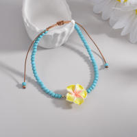 Anklet De Mujer Hecho a Mano Con Flores Tejidas Y Cuentas De Cerámica Suave Estilo De Playa Para Vacaciones - details 2