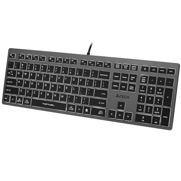 A4Tech FSTYLER FX60H (White Backlit) teclado USB QWERTY Negro, Gris - 1