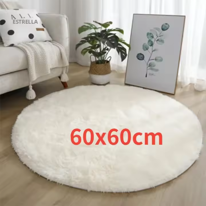 Alfombra Redonda De Peluche Suave 100x100cm En Blanco Para Decoración De Sala De Estar Dormitorio Y Habitación De Niños Estilo Moderno Tapete Grueso Para Hogar Y Salon - 1