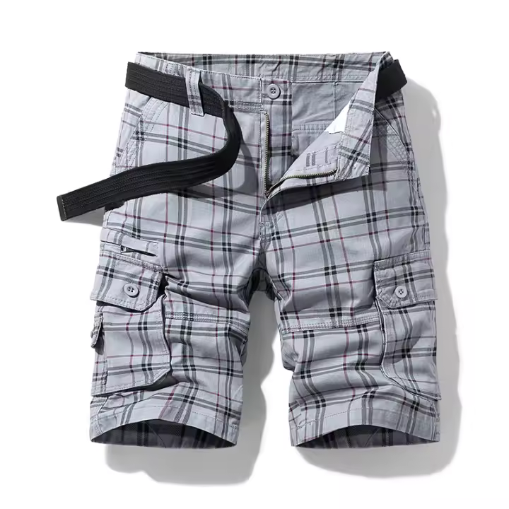 Shorts De Verano Para Hombre, Deportivos Y Casuales, Patrón a Cuadros, Pantalones Rectos, Algodón Puro, Múltiples Bolsillos, Workwear Suelto - 1