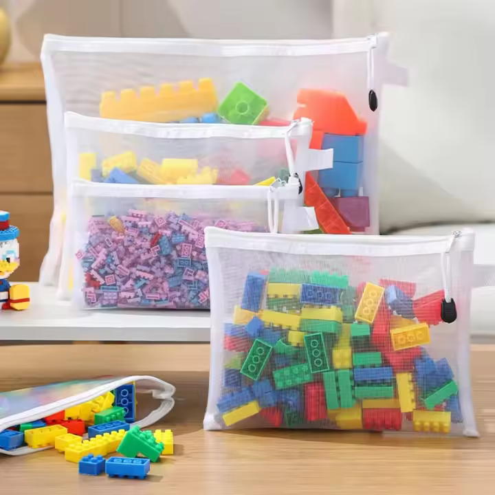Bolsa De Almacenamiento Transparente Para Juguetes De Construcción Infantiles Con Cremallera Y Malla Organizador De Cosméticos Y Herramientas De Clasificación - 1