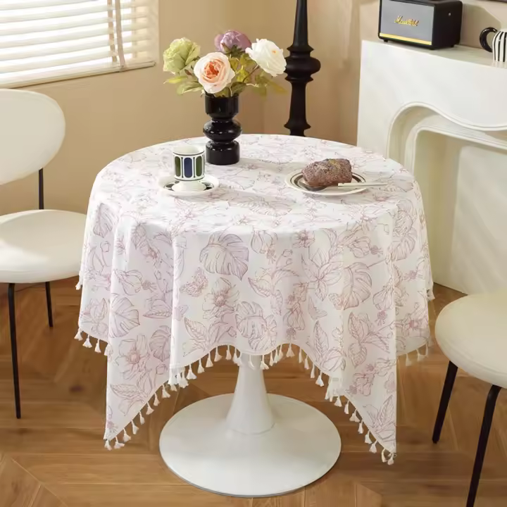 Mantel impermeable, Mantel estampado de modelo pastoral, Mantel, Mesa de Centro, Mantel Redondo, café, 140*140cm - 1