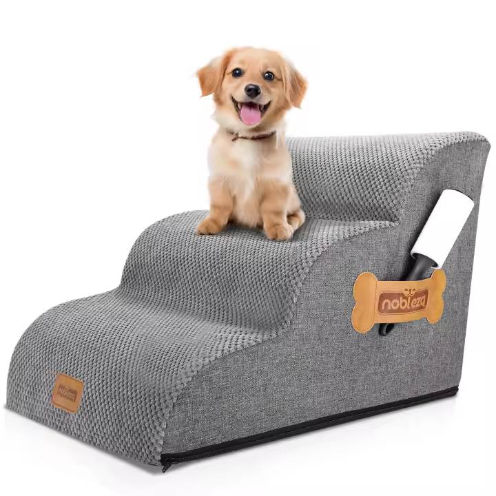Nobleza - Escalera para Perros, Escaleras Rampa para Perros Mascotas de Espuma de 3 Escalones con Rodillo para Pelusa, Escalera para Cama de Perros Pequeños Perros y Gatos Subir a la Cama - 1