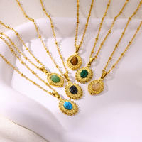 Collar Vintage De Piedra Natural Geométrica Para Mujer Con Cadenas De Acero Inoxidable De Color Oro Joyería Sol Para Regalo Diario - details 1