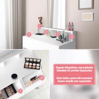 Tocador blanco elegante y compacto con espejo, taburete, y amplio almacenamiento, 2 cajones, diseño estable que ahorra espacio, Miadomodo - details 6