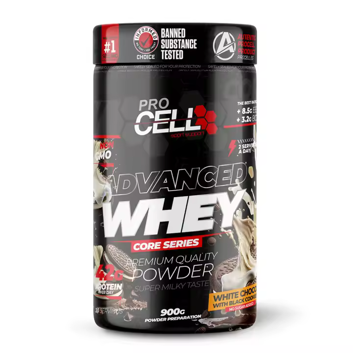 Proteina Concentrada - Whey Core 900gr White Choco with Black Cookies Procell Sport - Suplemento Deportivo Alto en Proteína y  Bajo  en Carbohidratos - 1