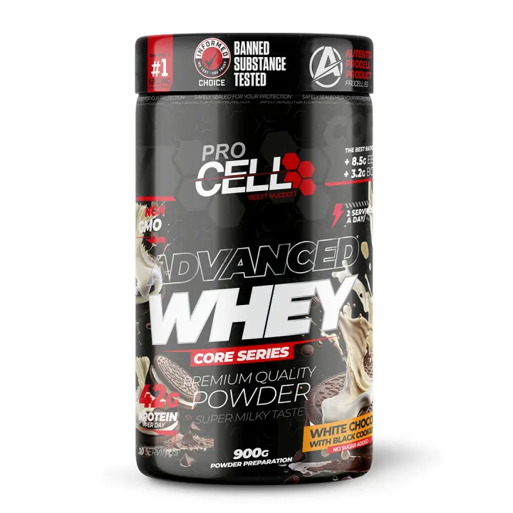 Proteina Concentrada - Whey Core 900gr White Choco with Black Cookies Procell Sport - Suplemento Deportivo Alto en Proteína y  Bajo  en Carbohidratos - 1