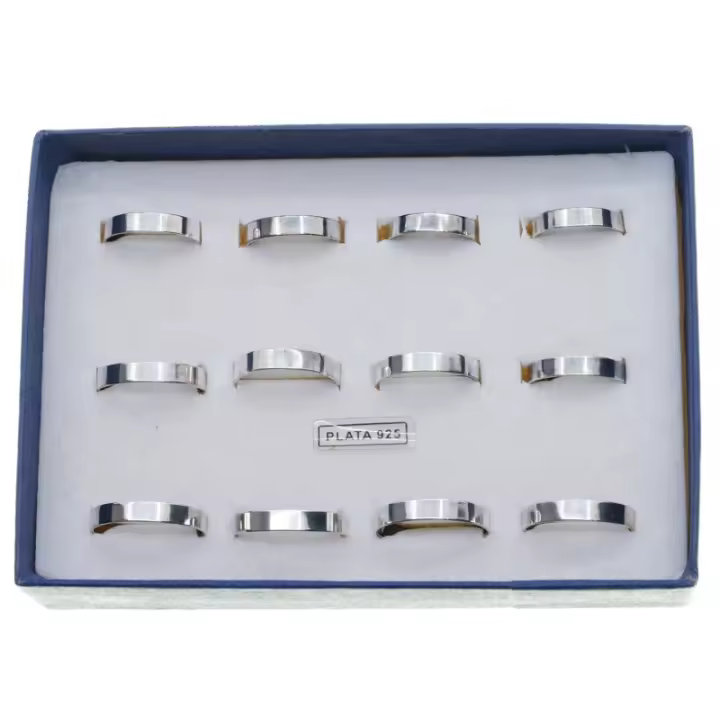 MARY G Caja 12 Alianzas Planas Plata Tamaño De 12 A 26 4mm - 1