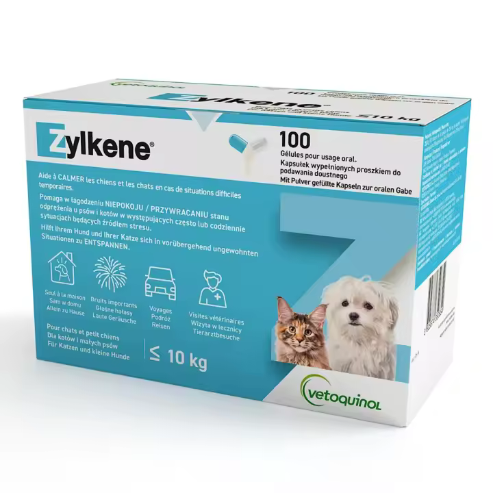 Zylkene 75 mg 100 cápsulas tranquilizante natural para perros pequeños y gatos Vetoquinol - 1