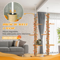 Pawhut Árbol para Gatos de Suelo a Techo de 202-242 cm Torre para Gatos con 3 Plataformas Postes Rascadores Altura Ajustable y Decoración de Hoja de Arce Naranja - details 4