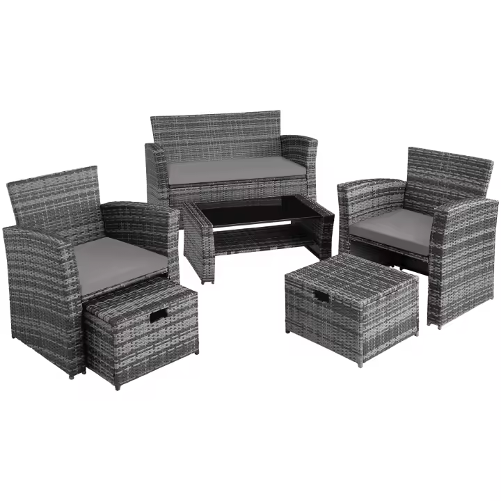 Tectake - Conjunto de ratán MODENA con funda protectora incluida, Conjunto de ratán con un elegante diseño arqueado, Trenzado de gran calidad de poliratán con protección UV, Estructura estable de acero resistente - 1