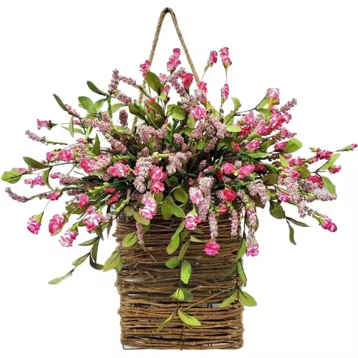 Corona de flores silvestres para colgar en la puerta, corona para decoración de puerta de entrada, letrero de bienvenida, porche, casa de campo, flores artificiales, boda, hogar - 1