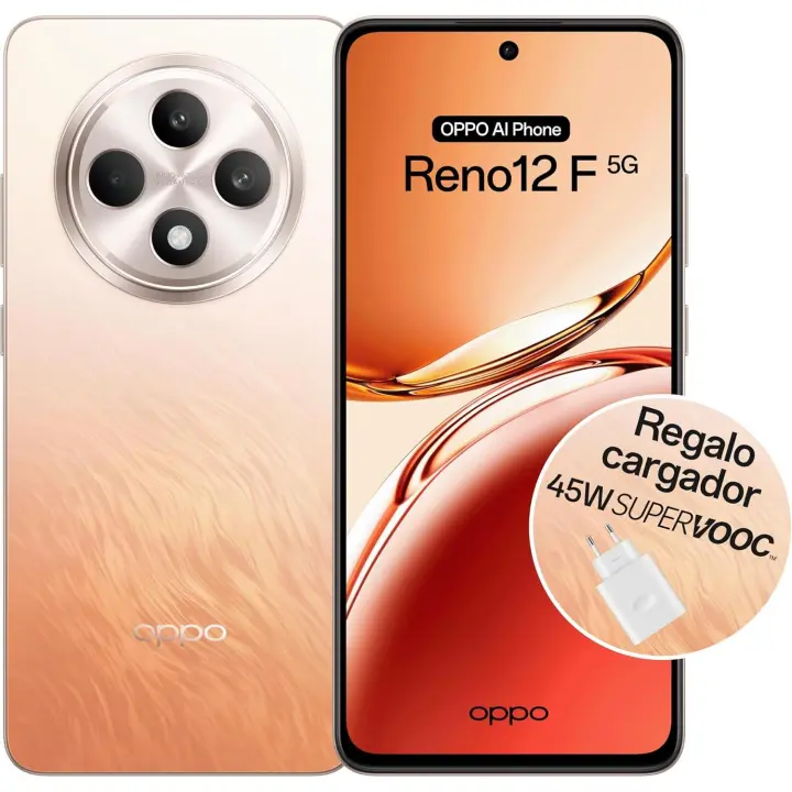 OPPO Reno12F 4G - Smartphone Libre con IA, 16GB (8GB+8GB) 256GB, Pantalla 2.5D AMOLED 6.7", Cámara 50+8+32 MP, Android, IP64, Batería 5000mAh, Carga Rápida 45W, Cargador Incluido - 1