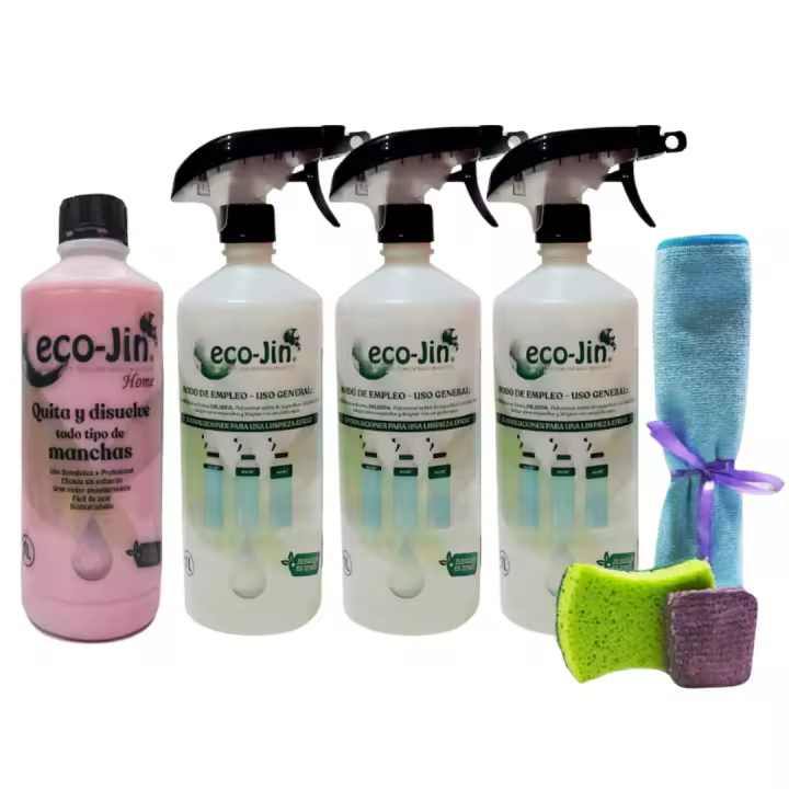 Laboncler - kit de limpieza ecojin hogar rosa con difusores y accesorios, concentrado liquido biodegradable 1l, aroma floral, limpiador multiusos, quitamanchas eficaz, fabricado en españa. - 1