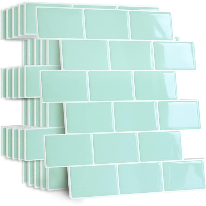 Salpicadero adhesivo más grueso para cocina y baño, azulejos de pared adhesivos de imitación verde, azulejos de pared adhesivos de PVC 3D impermeables para cocina, 5 piezas