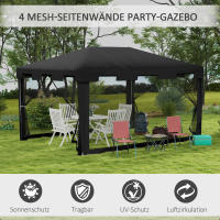 Gazebo Party Carpa 4x3 m Gazebo de Jardín with Paredes laterales de rejilla para Balcón Terraza, metal PE gris Oscuro para fiestas y eventos - details 0