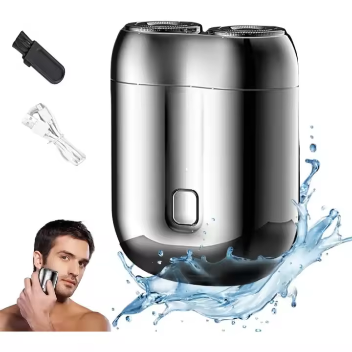 Mini afeitadora eléctrica de doble cabezal, portátil de bolsillo, lavable y recargable por USB, compacta para casa, coche y viajes (plateada) - 1