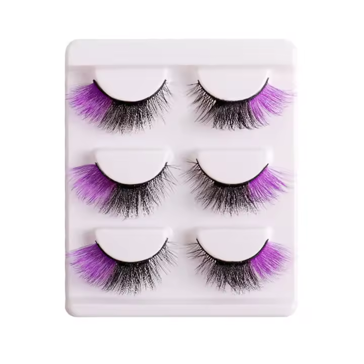 Pestañas postizas de colores naturales y esponjosas que parecen extensiones de pestañas de colores, rizo 3D para Halloween, cosplay, 3 pares coloridos, multicolor - 1