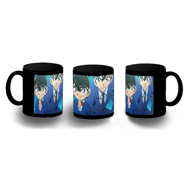 TAZA COMPLETAMENTE NEGRA DETECTIVE CONAN ANIME SERIE black mug anime shinichi kudo super guerrero sagaandroides