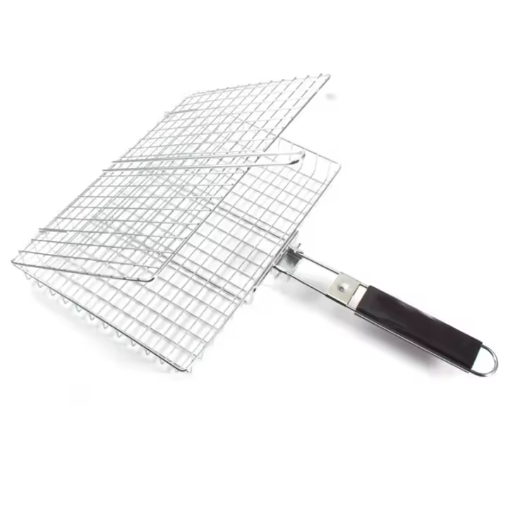 Cesta De Asado Plegable Portátil En Acero Inoxidable Con Mango Para Pescado Verduras Camarones Accesorios De Cocina Al BBQ - 1