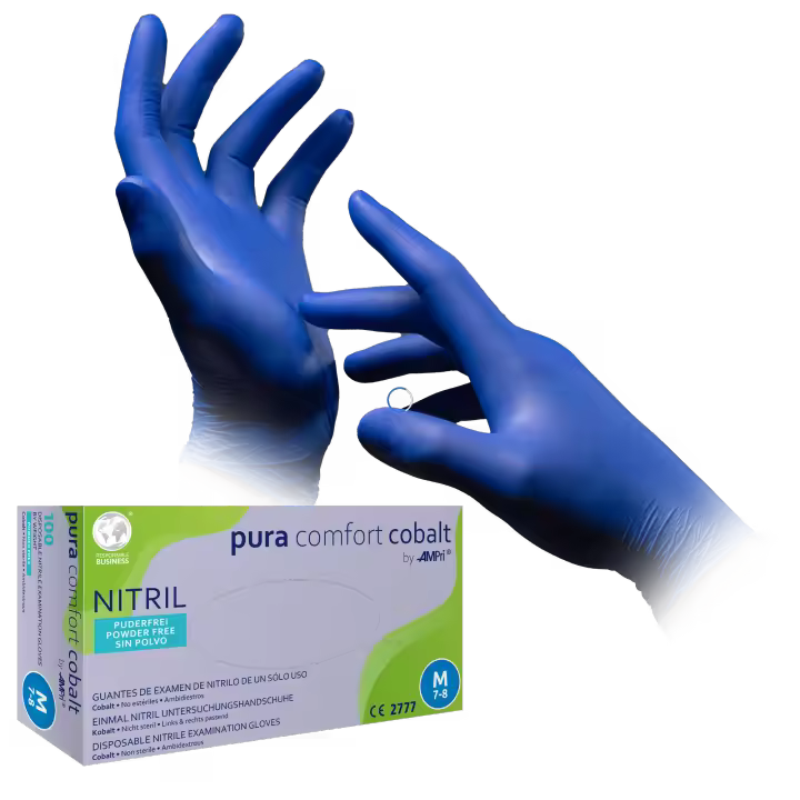 Pura Comfort Cobalt - Guantes de Nitrilo Sin Polvo, Azul Cobalto - 1