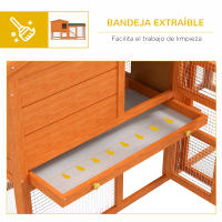 PawHut Conejera de Madera 150x45x85 cm Jaula para Conejos Grande con Techo Asfáltico Bandeja Extraíble y Escalera para Exterior Natural - details 5