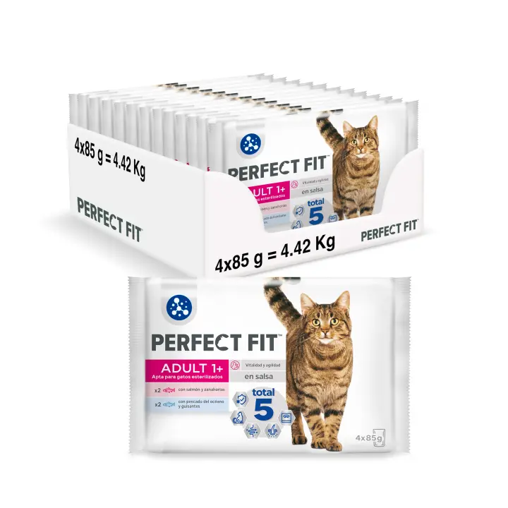 PERFECT FIT Comida Húmeda para Gatos Adultos Sabor Pescado y Verduras (13 x 4 x 85 g) - 1