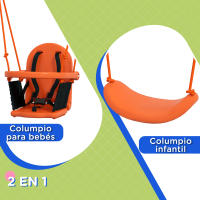 Outsunny Columpio Infantil 2 en 1 Columpio para Niños y Bebés con 1 Silla para Niños 1 Silla para Bebés y Cinturón de Seguridad para Exterior e Interior Naranja - details 3