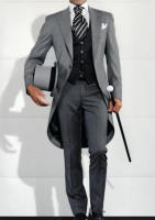 Traje De Novia Para Hombre En Gris Con Cola Larga 3 Piezas Traje De Vestido Formal Con Chaleco Y Pantalones Para Bodas Y Fiestas - details 1