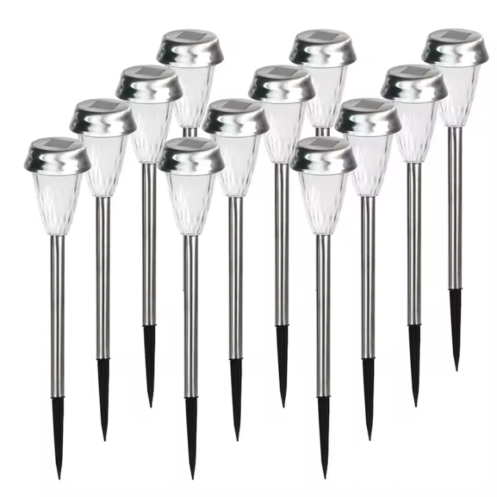 Paquete de 12 luces solares para exteriores, luces LED de doble fuente para caminos de patios y jardines, luz cálida - 1