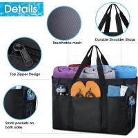 Bolsa de Playa extragrande con Cremallera, Malla, Gran capacidad, múltiples bolsos, color Negro - details 2