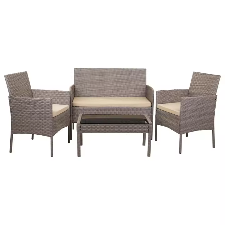 WANDERLUST DECO Kit de Muebles de Exterior | Rattan Sintético | Mesa 86x41x39 Cm | Sofá y Sillones 109x54x86 Cm - 1