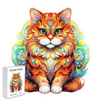 Rompecabezas De Madera En Forma Irregular De Gato Colorido Juguete Interactivo Familiar Para Reducir Estrés Adulto Regalo Delicado En Caja - details 0