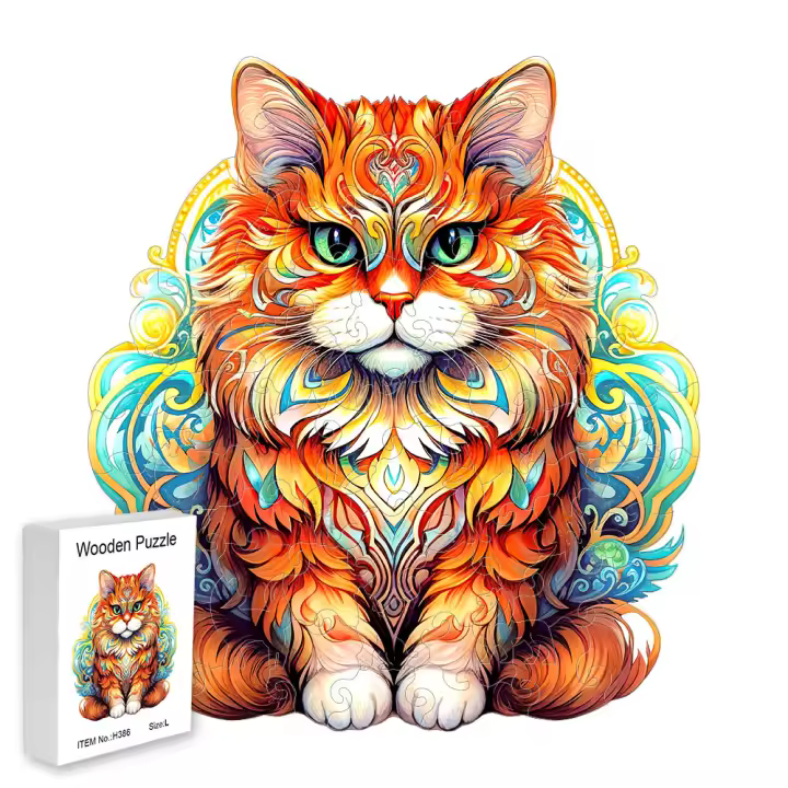 Rompecabezas De Madera En Forma Irregular De Gato Colorido Juguete Interactivo Familiar Para Reducir Estrés Adulto Regalo Delicado En Caja - 1
