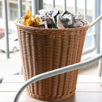Cesta De Papel Poubelle Tejida Estilo Rotan Sin Tapa Para El Hogar Caja De Basura Tejida Artificialmente En Color Natural - details 0