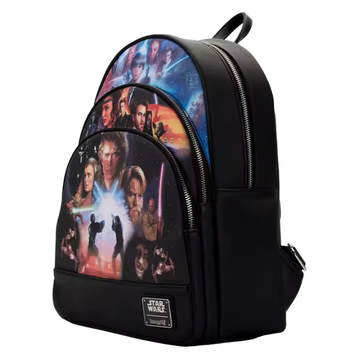 Mochila Trilogia de precuelas Star Wars Loungefly 34cm. Mochila ergonómica con amplio espacio. Diseño resistente y versátil para llevar tus pertenencias con estilo. - 1